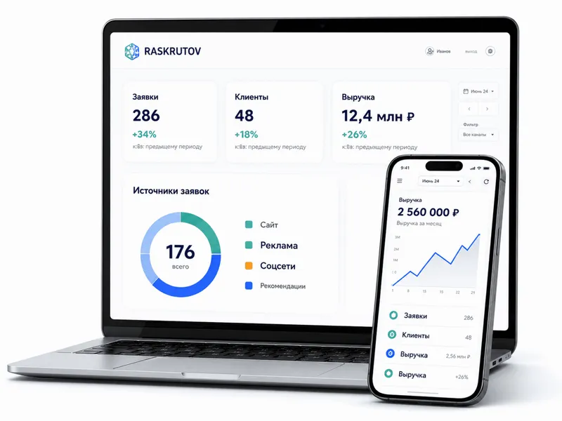 Дашборд Raskrutov на ноутбуке и смартфоне